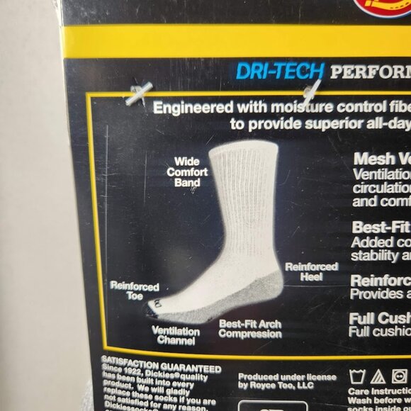 NEW Dickies Men's Dri-Tech Moisture Control Crew Socks 6 Pack Size XL White - Picture 11 of 11